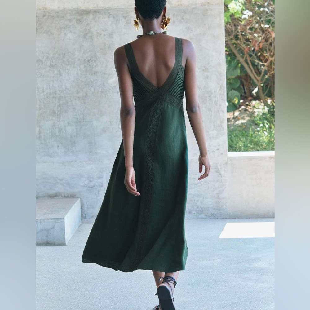 ZARA Linen Green Maxi Dress - Picture 4 of 16